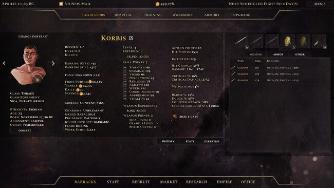 Oyunun ekran görüntüsü Age of Gladiators II: Rome