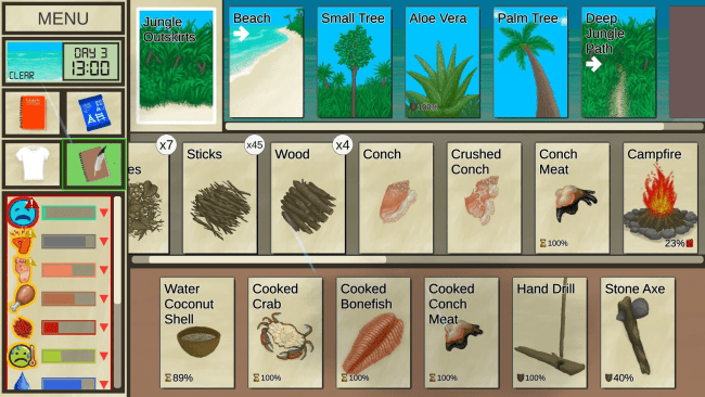 Card Survival: Screenshot of the game on the tropical island