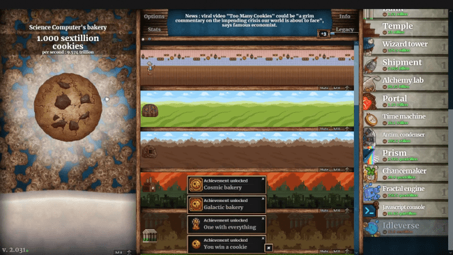 Captura de pantalla del juego Cookie Clicker