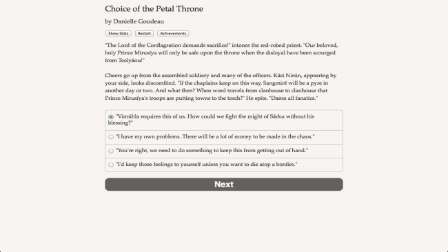 Captura de tela do PC Escolhendo o Trono de Pétalas