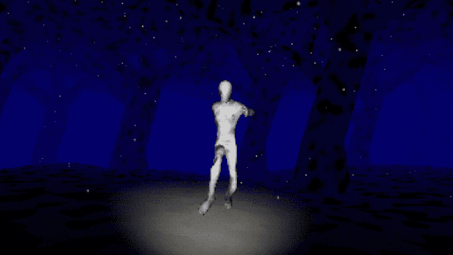 Captura de pantalla del juego en lo profundo de la noche nevada.