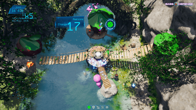 Bass Defense: captura de pantalla del juego de ritmo y estrategia