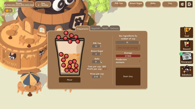 Boba Simulator: Captura de tela do jogo de gerenciamento de loja ociosa