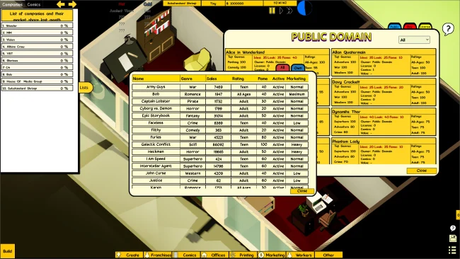 Captura de pantalla del juego Comic Company Manager