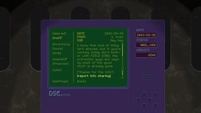 Captura de pantalla del juego de minería en el espacio profundo